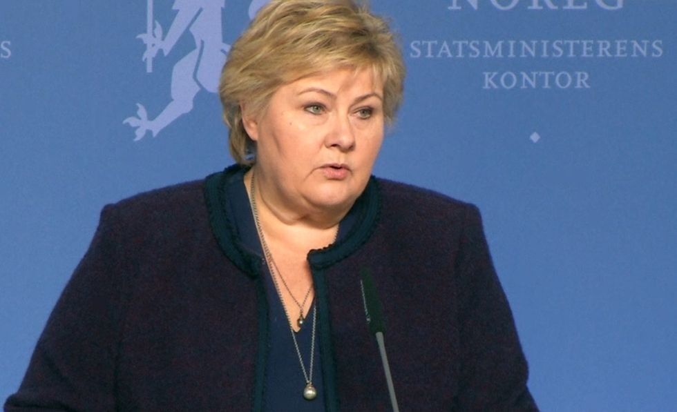Statsminister Erna Solberg.
 Foto: Skjermdump nrk.no