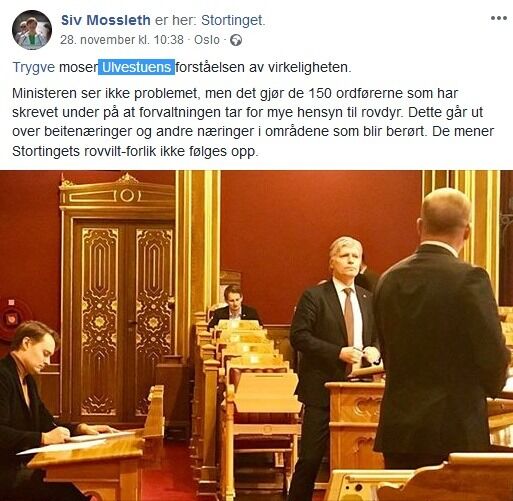 Elvestuen ble Ulvestuen i Siv Mossleth sitt Facebook-innlegg.
 Foto: Skjermdump