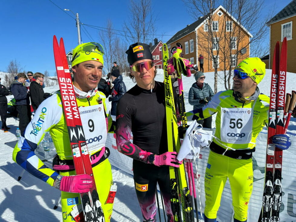 ITALIENERE. Stefano og Riccardo Mich kom fra Italia for å gå Kobberløpet. De var ikke mange minuttene bak verdens beste skiløper de siste årene, Johannes Høstflot Klæbo.
 Foto: Helge Simonsen
