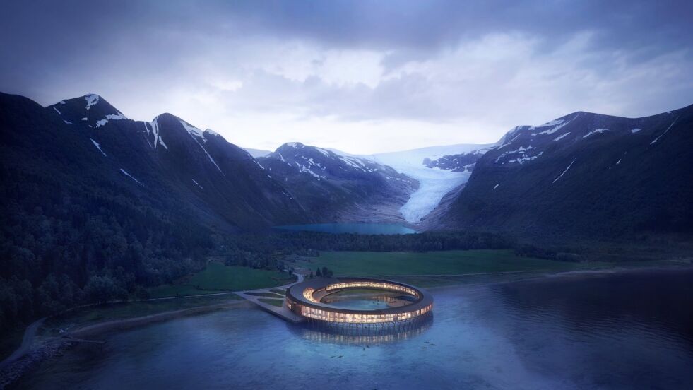 Et av prosjektene til Miris er et spektakulært hotell ved Svartisen i Nordland.
 Foto: Snøhetta/Plompmozes