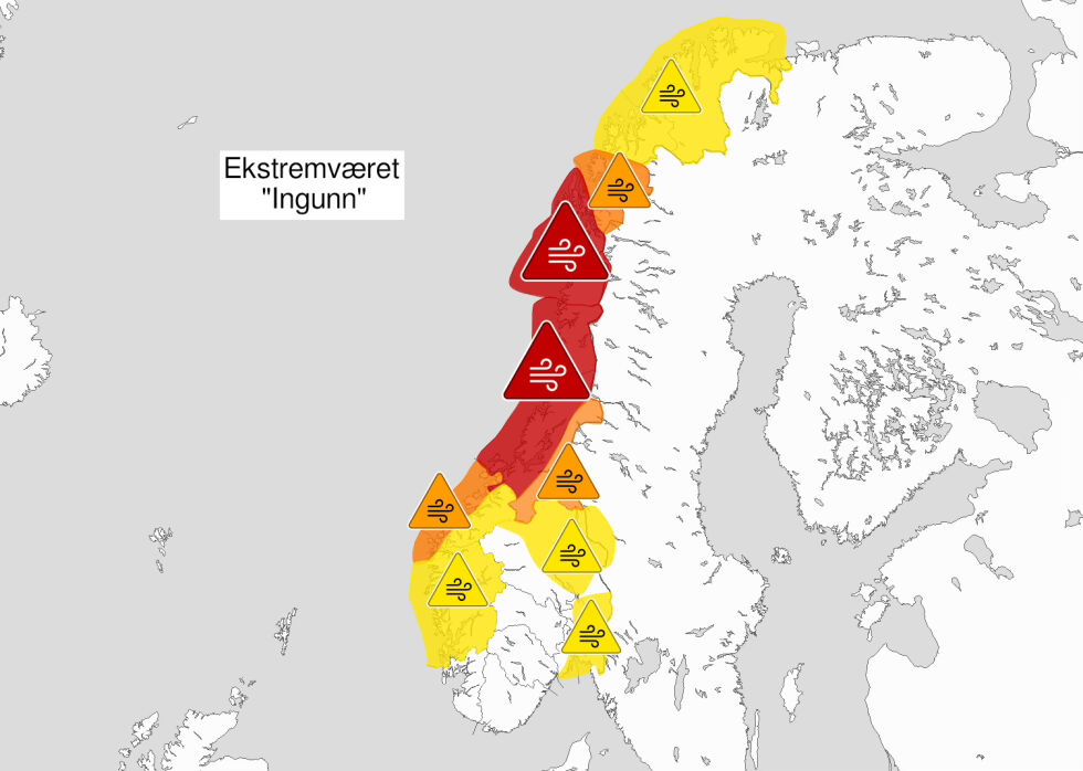 RØDT. Indre Salten er nå inkludert i det røde farenivåer som er meldt i Nordland. Folk blir bedt om å ta sine forholdsregler.
 Foto: Meteorologisk institutt