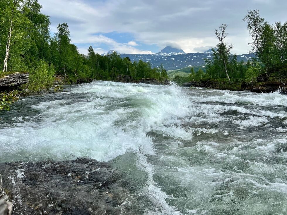 HØY VANNFØRING. Balmielva er kraftfull med mye vann som kommer når det er mye tilsig og overløp både i Dorro og Balvatn.
 Foto: Andreas Opheim