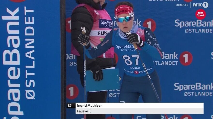 Ingrid Mathisen ble nummer 20 i fredagens tv-sendte NM-løp fra Gåsbu.
 Foto: Skjermdump NRK.no