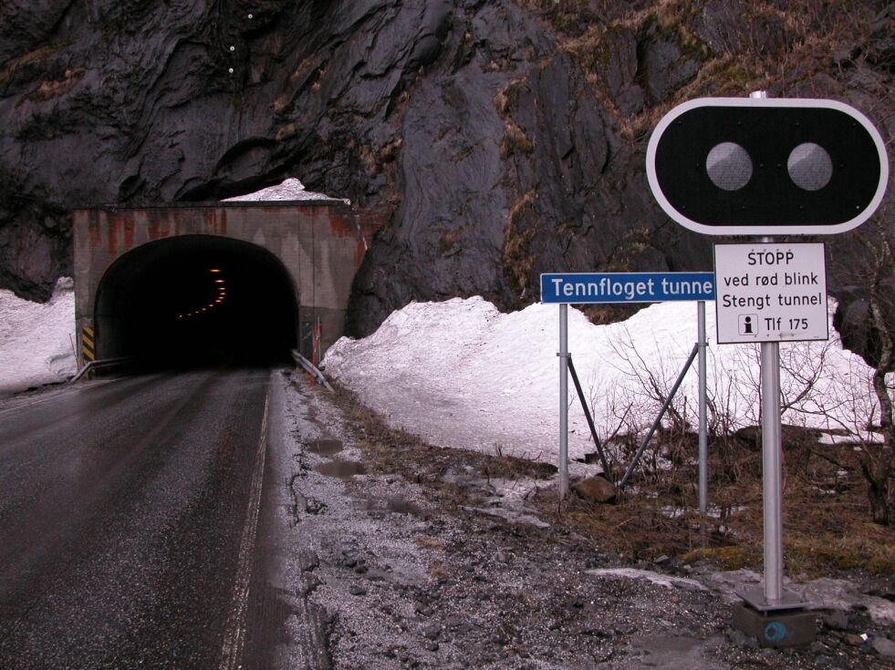 Tennfloget tunnel i Sørfold er en av de som skal inspiseres tirsdag og onsdag denne uka.
 Foto: Arild Bjørnbakk