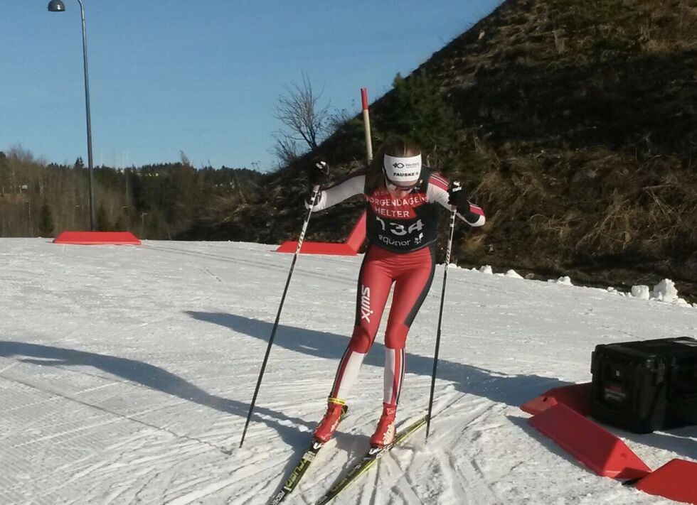 Marie Risvoll Amundsen gikk inn til en sterk 15.plass på fredagens øvelse i Norgescupen for juniorer i Holmenkollen.
 Foto: Fauske IL langrenn