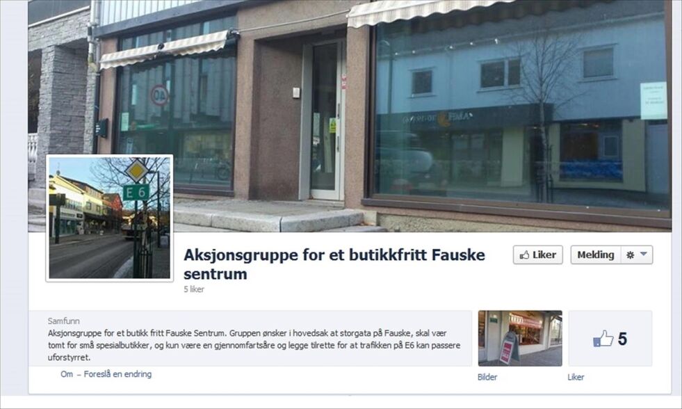 En gruppe på Facebook ønsker butikkene ut av Fauske sentrum. Foto: Skjermdump Facebook