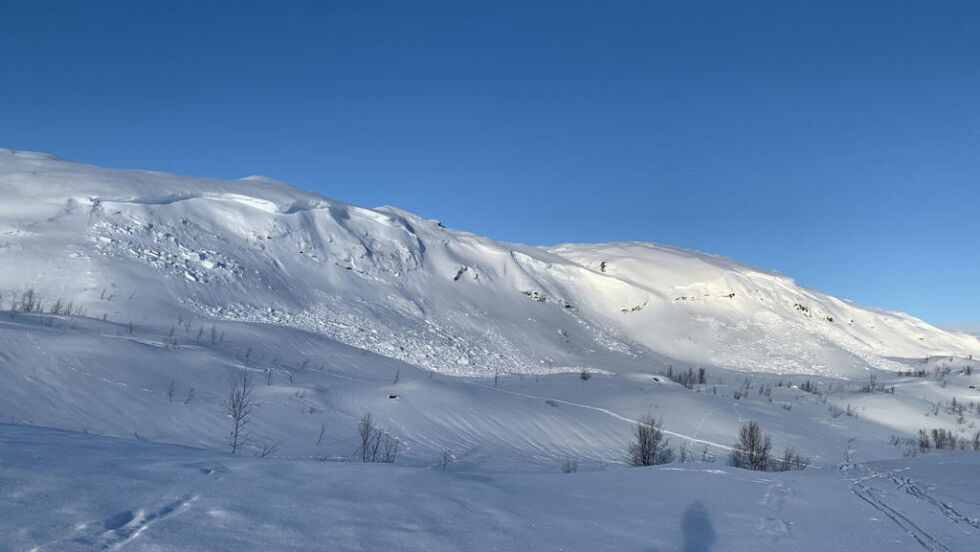 FARE. Det er betydelig snøskredfare i hele Salten-regionen mandag. Bildet er fra Anna-skavelen i Sulitjelma.
 Foto: Monica Langnes