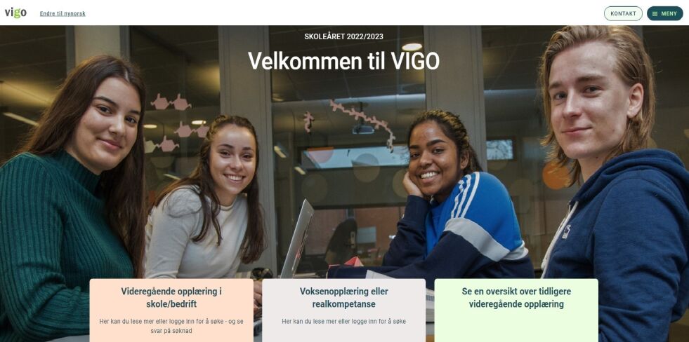 Fristen for å søke plass på videregående skole til høsten er 1. mars.
 Foto: Skjermdump fra Vigo.no