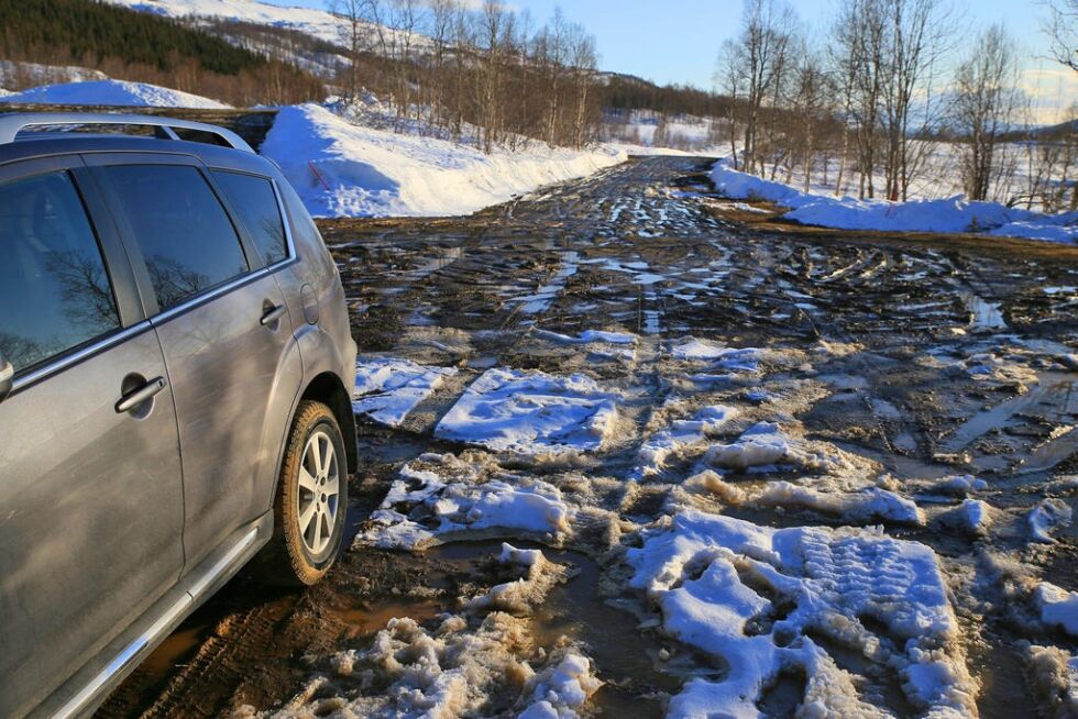 DÅRLIG VEI. Fridalsveien nord for Valnesfjord helsesportssenter stenges på grunn av teleløsning.
 Foto: Harald Fagermo