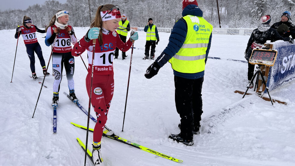 GOD. Marie Risvoll Amundsen imponerte med femteplass i Norgescupen lørdag. Her klar til start i KM på hjemmebane tidligere i vinter.
 Foto: Espen Johansen