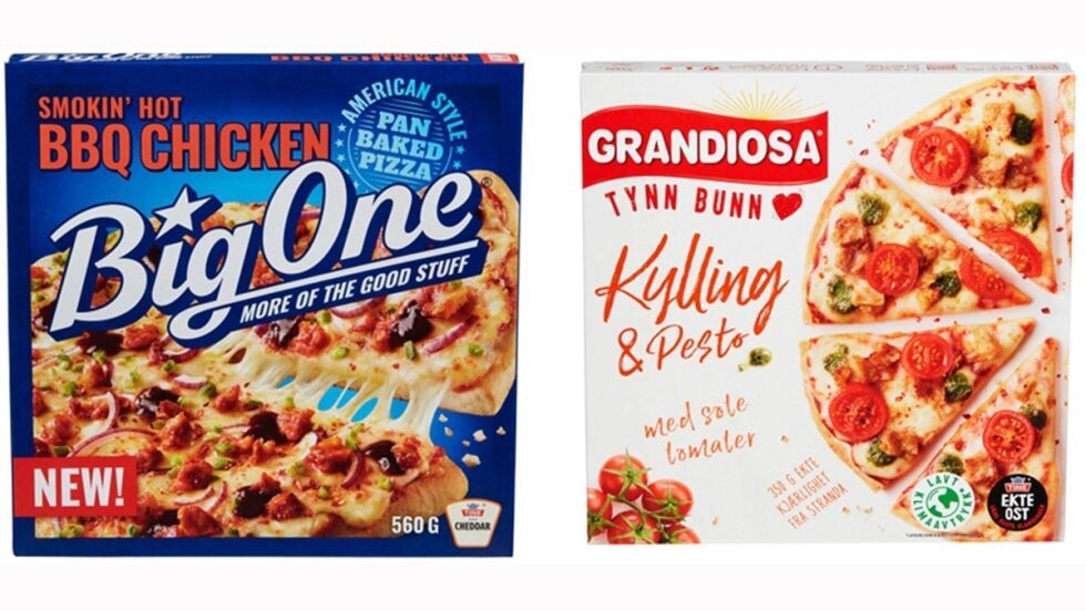 Orkla Foods Norge kaller tilbake et begrenset parti av de to pizzavariantene «Grandiosa Tynn Bunn Kylling & Pesto» og «BigOne BBQ Chicken» fra markedet.
 Foto: Orkla Foods Norge / NTB