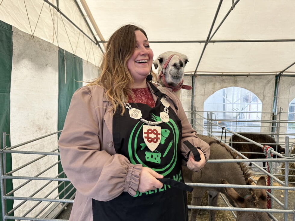 SELSKAPLIG. Marlen Rendall Berg hadde æren av å åpne Salten mat. Hun fikk også bli bedre kjent med lamaen Laila fra Røvik, som var veldig interessert i å høre mer om kortreiste fordeler.
 Foto: Erica Restoften