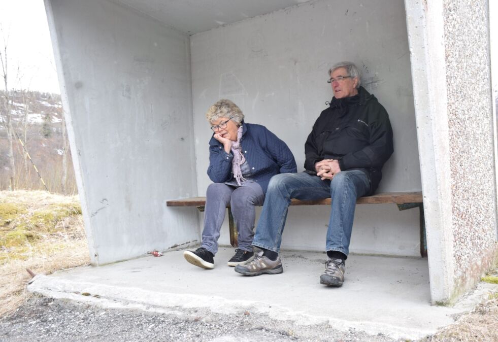 INGEN BUSS. Anne-Mari Skogvoll (74) og Steinar Isaksen (75) liker dårlig at busstoppet i Elvkroken er lagt ned. De som ikke har bil eller førerkort, må gå gjennom en tunnel for å komme til nærmeste busstopp. Alle foto: Eva S. Winther