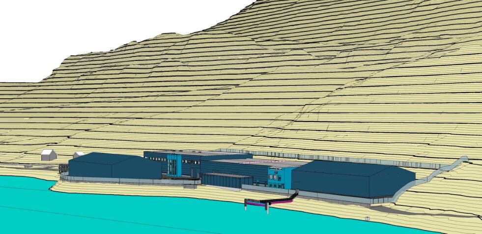 BYGGETEGNING. Slik er stamfiskanlegget i Sørfjorden tenkt bygget. Det vil ta om lag to år å bli ferdig. Tegning: Moldskred
